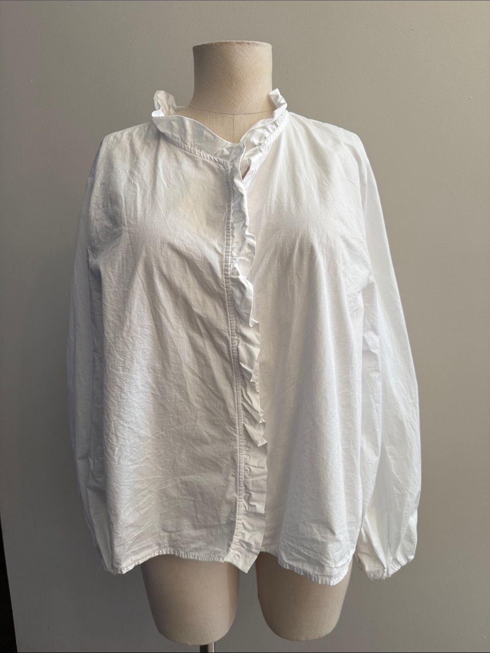Zara White Ruffle Poplin Blouse Large